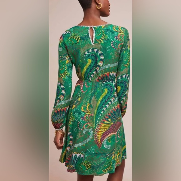 NWOT - Maeve Anthropology Janis Exotic Print Dress w.Waist string - Green - Sz 8 - Picture 2 of 16